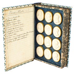 Antique Set of 24 Book Framed Plaster Grand Tour Intaglios Emperors Artists