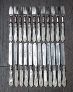 Antique Set of 24 Sheffield Sterling Silver Dessert Forks and Knives