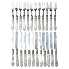 Antique Set of 24 Sheffield Sterling Silver Dessert Forks and Knives