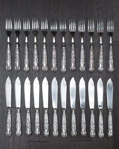 Antique Set of 24 Sheffield Sterling Silver Forks and Knives
