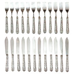Antique Set of 24 Sheffield Sterling Silver Forks and Knives