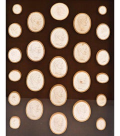 Antique Set of 25 Framed Grand Tour Roman Emperor Liberotti Intaglios19thCentury