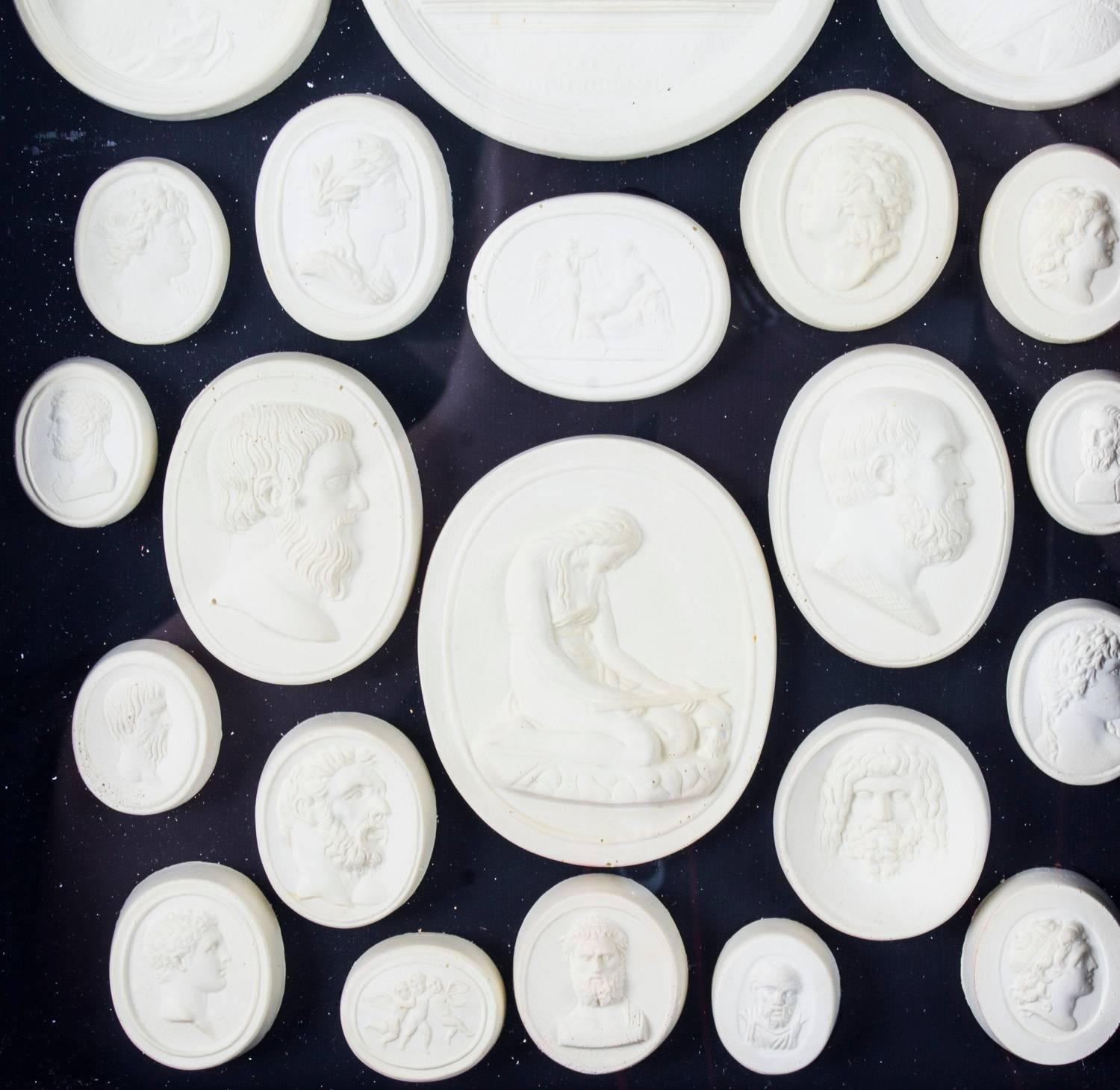 Early 19th Century Antique Set of 25 Framed Plaster Intaglios of Portrait Busts, 19th Century