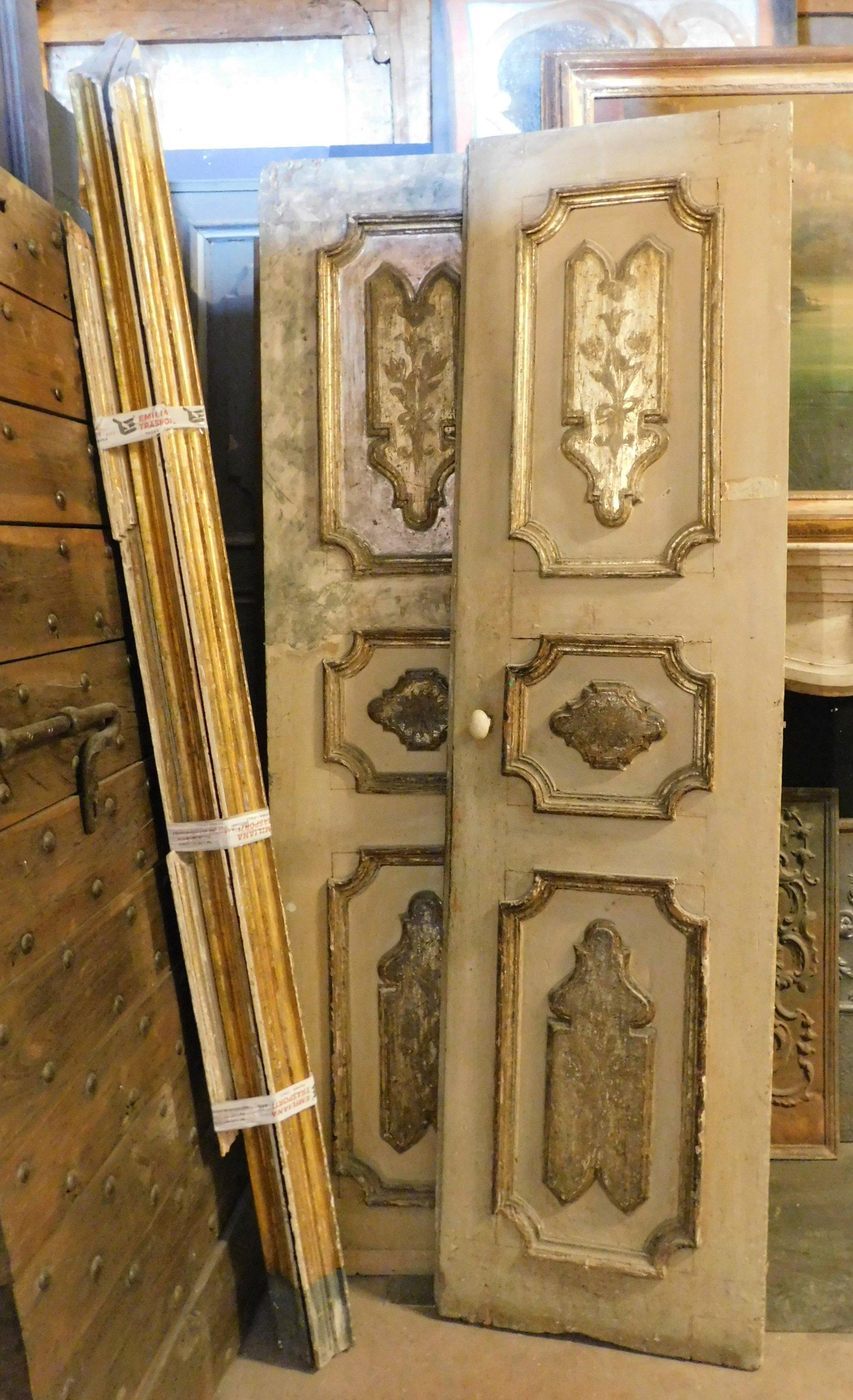 Antique Set of 3 Double-Wing Doors, Ivory and Gilded, 18th Century, Italy 2