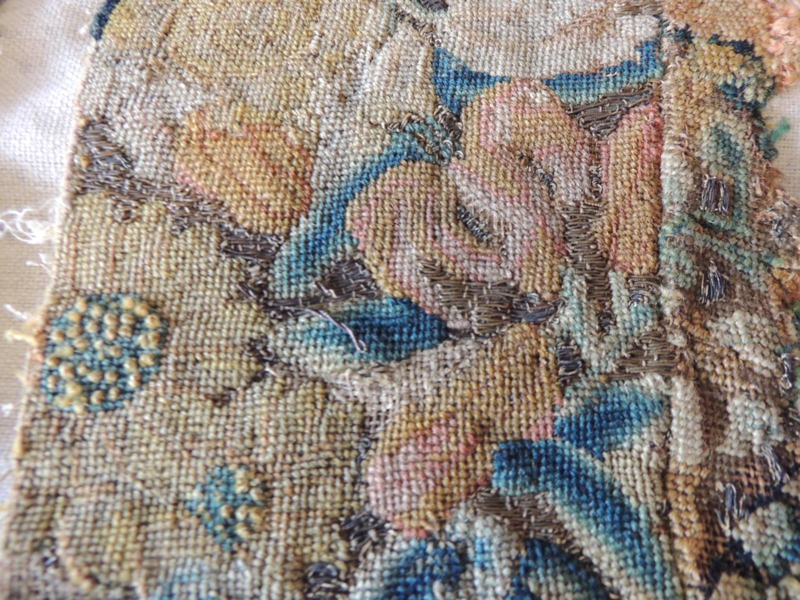 Arts and Crafts Antique Set of '3' Floral Needlepoint Tapestry Fragments For Sale