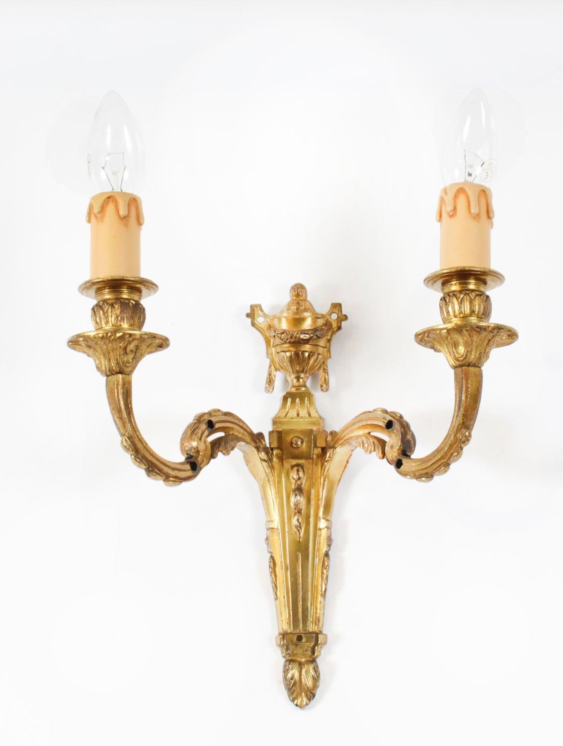 Antique Set of 3 Ormolu Wall Lights Appliques 20th Century For Sale 2
