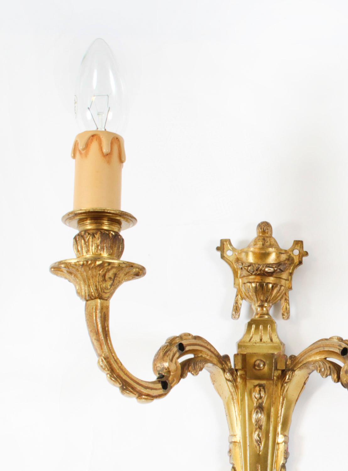 Antique Set of 3 Ormolu Wall Lights Appliques 20th Century For Sale 3