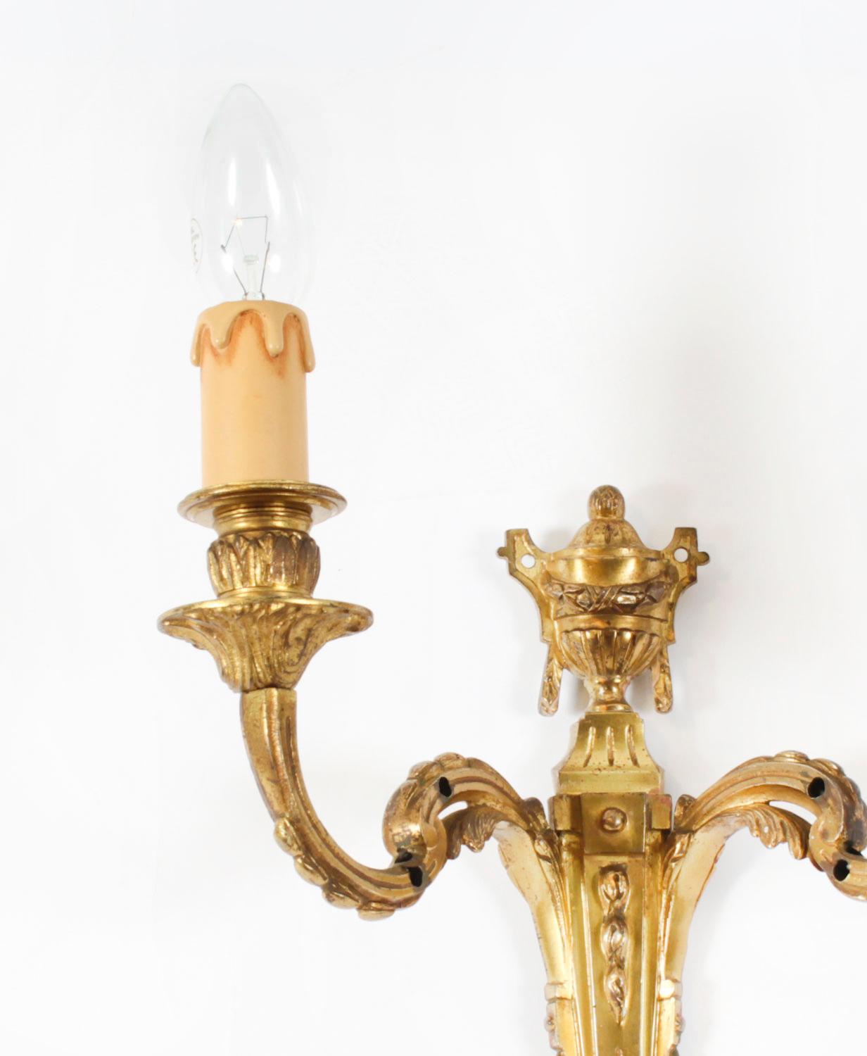 Antique Set of 3 Ormolu Wall Lights Appliques 20th Century For Sale 4