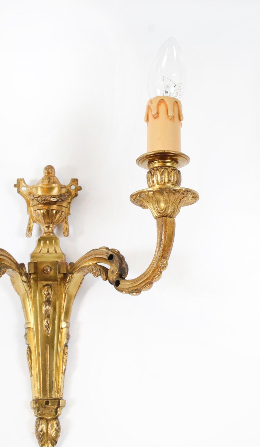 Antique Set of 3 Ormolu Wall Lights Appliques 20th Century For Sale 5