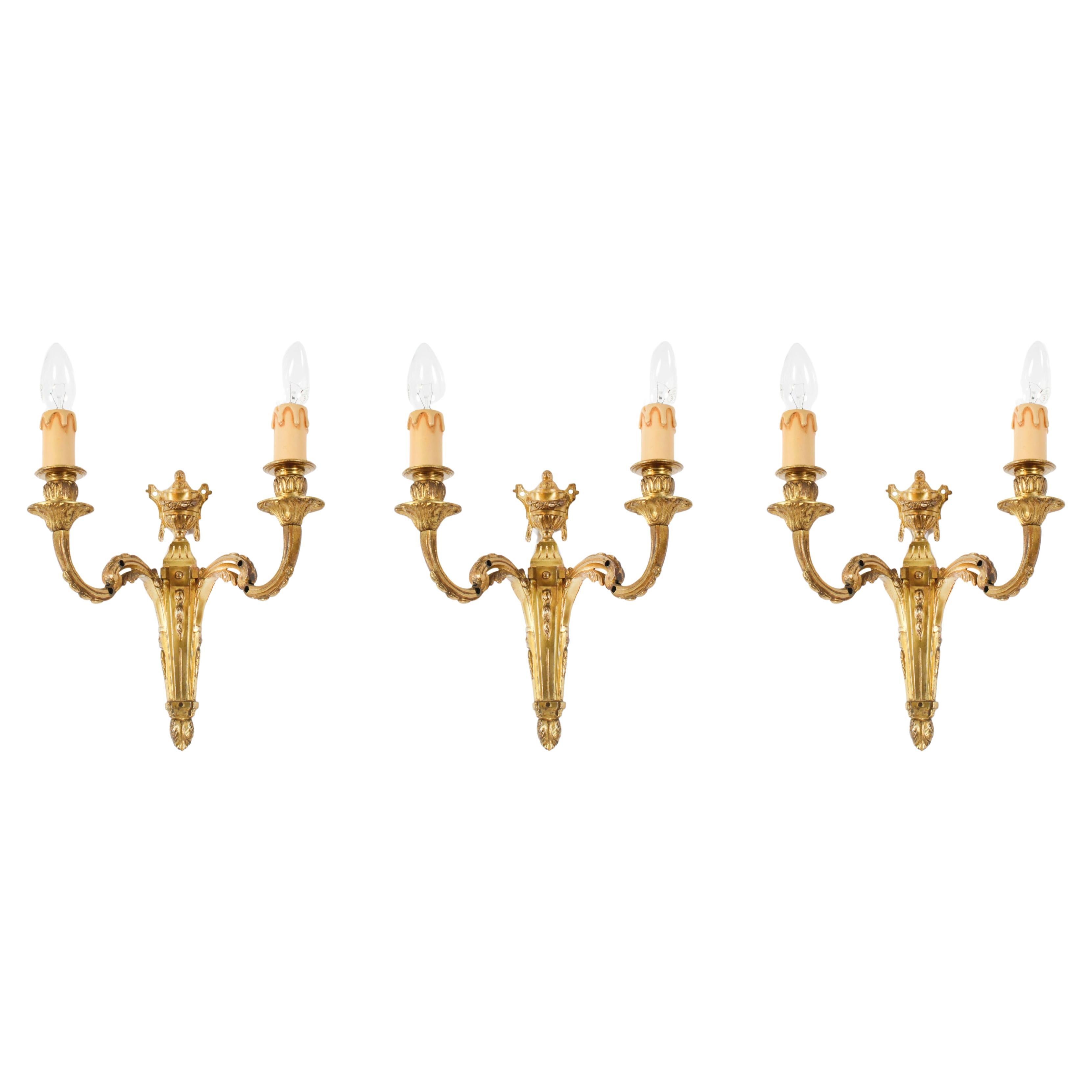 Antico set di 3 appliques da parete in ormolu XX secolo