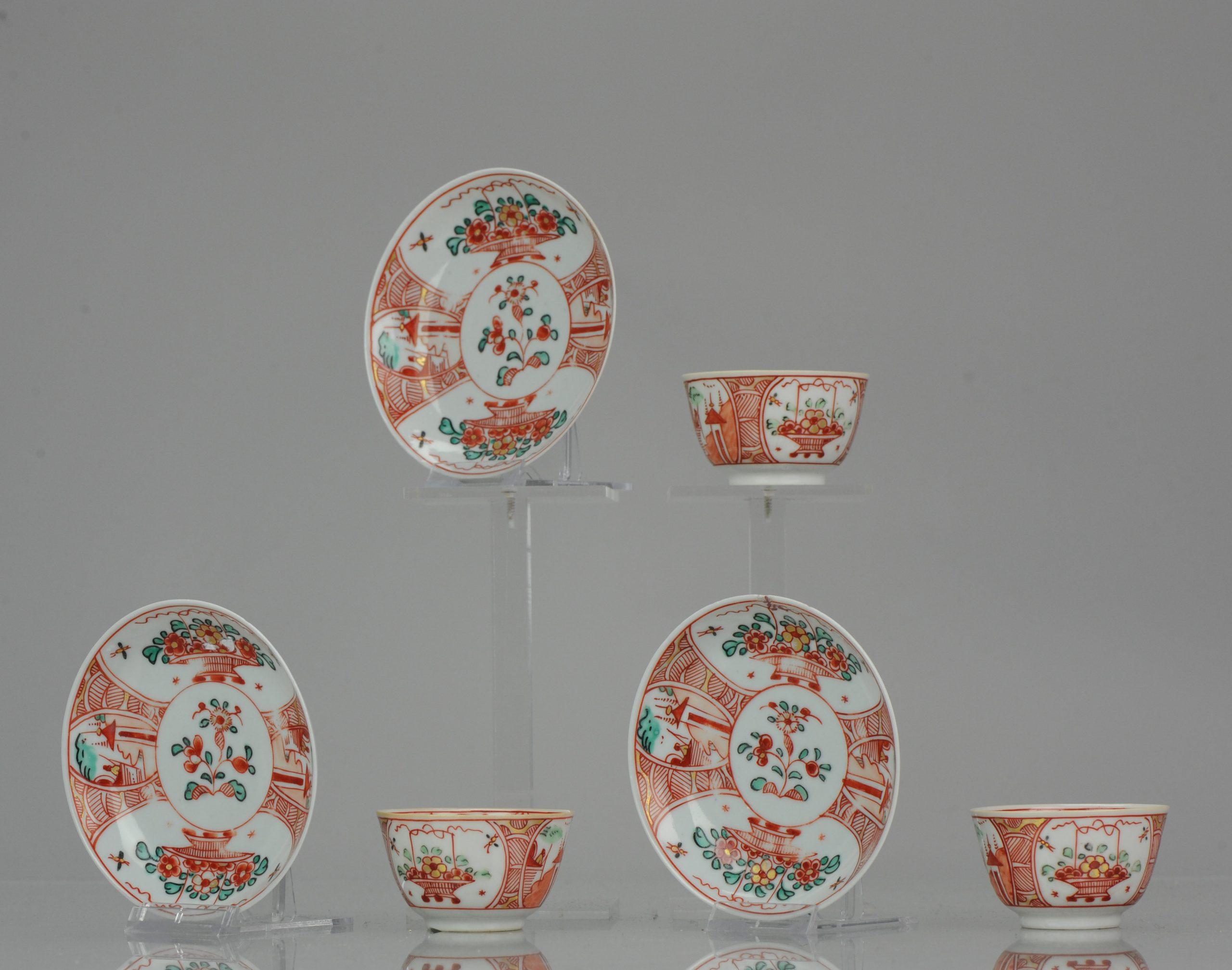Antique Set of 3 Qianlong 18th Amsterdam Bont Porcelain Tea Bowls Chinese 6