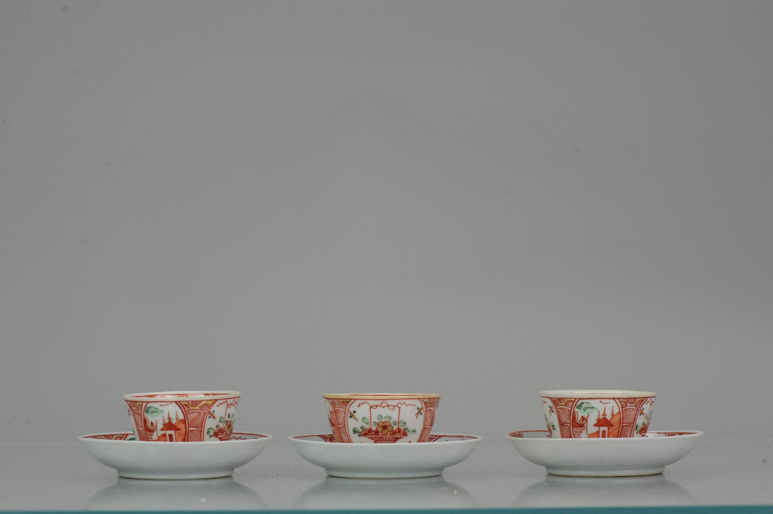 Antique Set of 3 Qianlong 18th Amsterdam Bont Porcelain Tea Bowls Chinese 7
