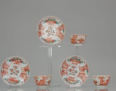 Antique Set of 3 Qianlong 18th Amsterdam Bont Porcelain Tea Bowls Chinese