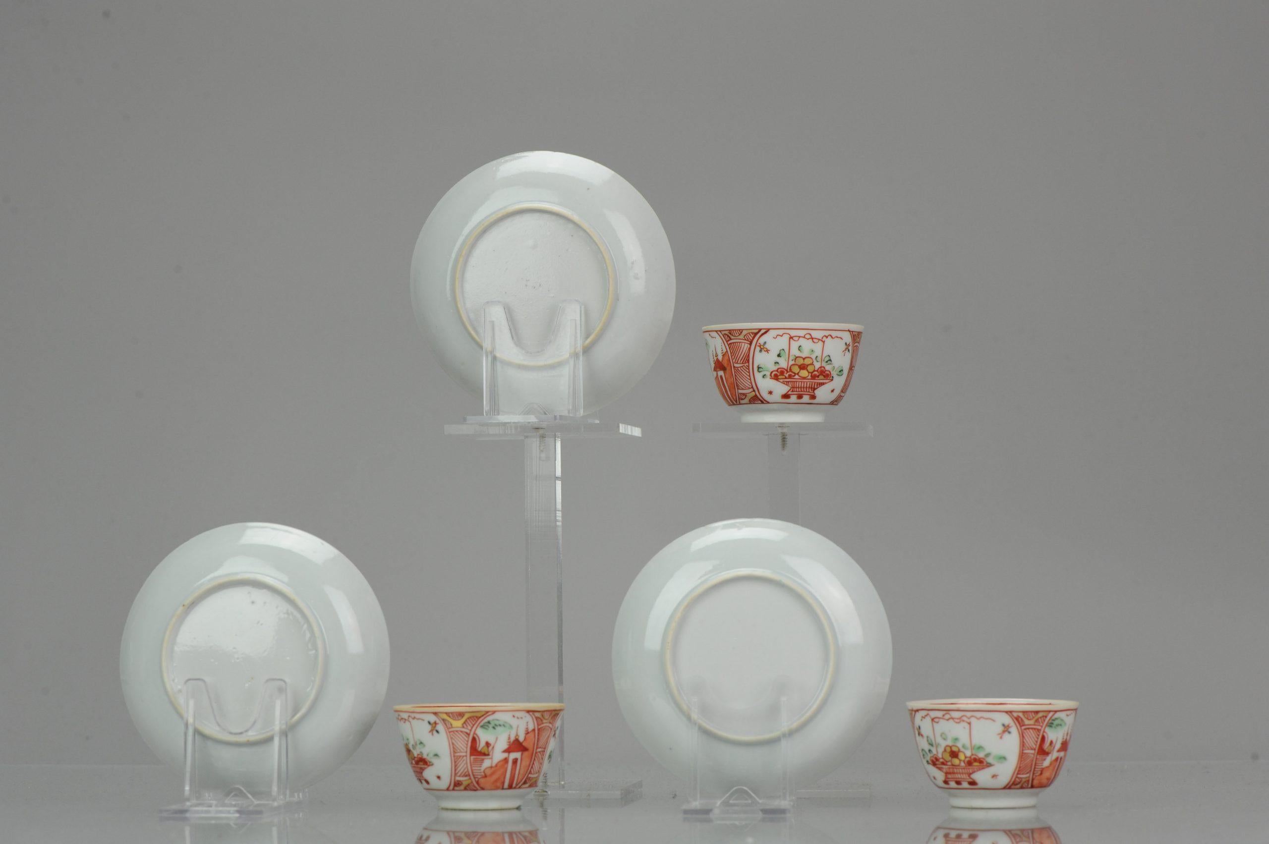Antique Set of 3 Qianlong 18th Amsterdam Bont Porcelain Tea Bowls Chinese 2