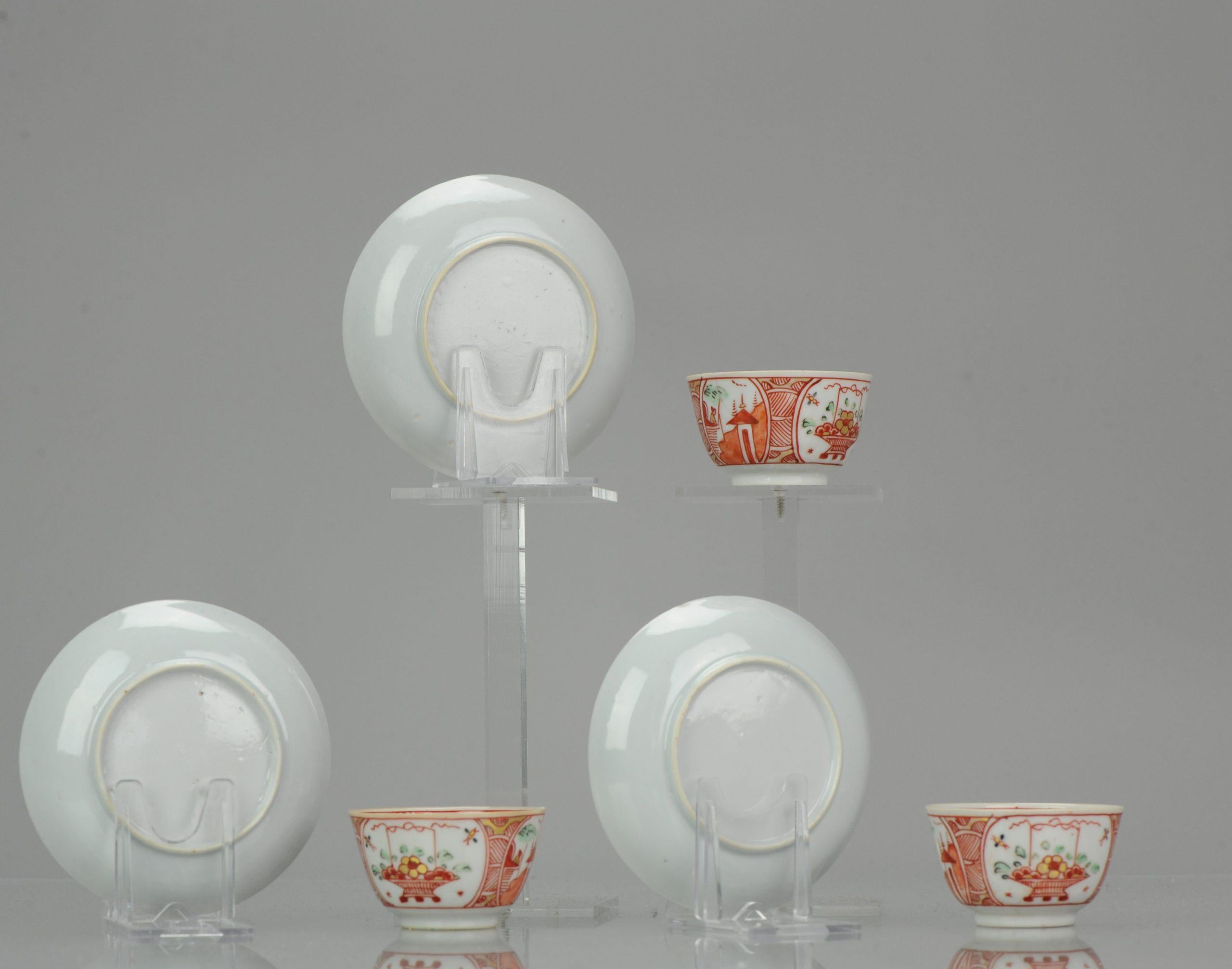 Antique Set of 3 Qianlong 18th Amsterdam Bont Porcelain Tea Bowls Chinese 3