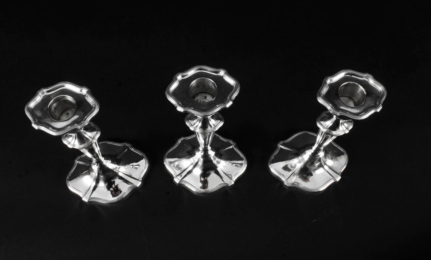Antique Set of 3 Sterling Silver Candlesticks William Gibson & John Langman 1895 For Sale 8