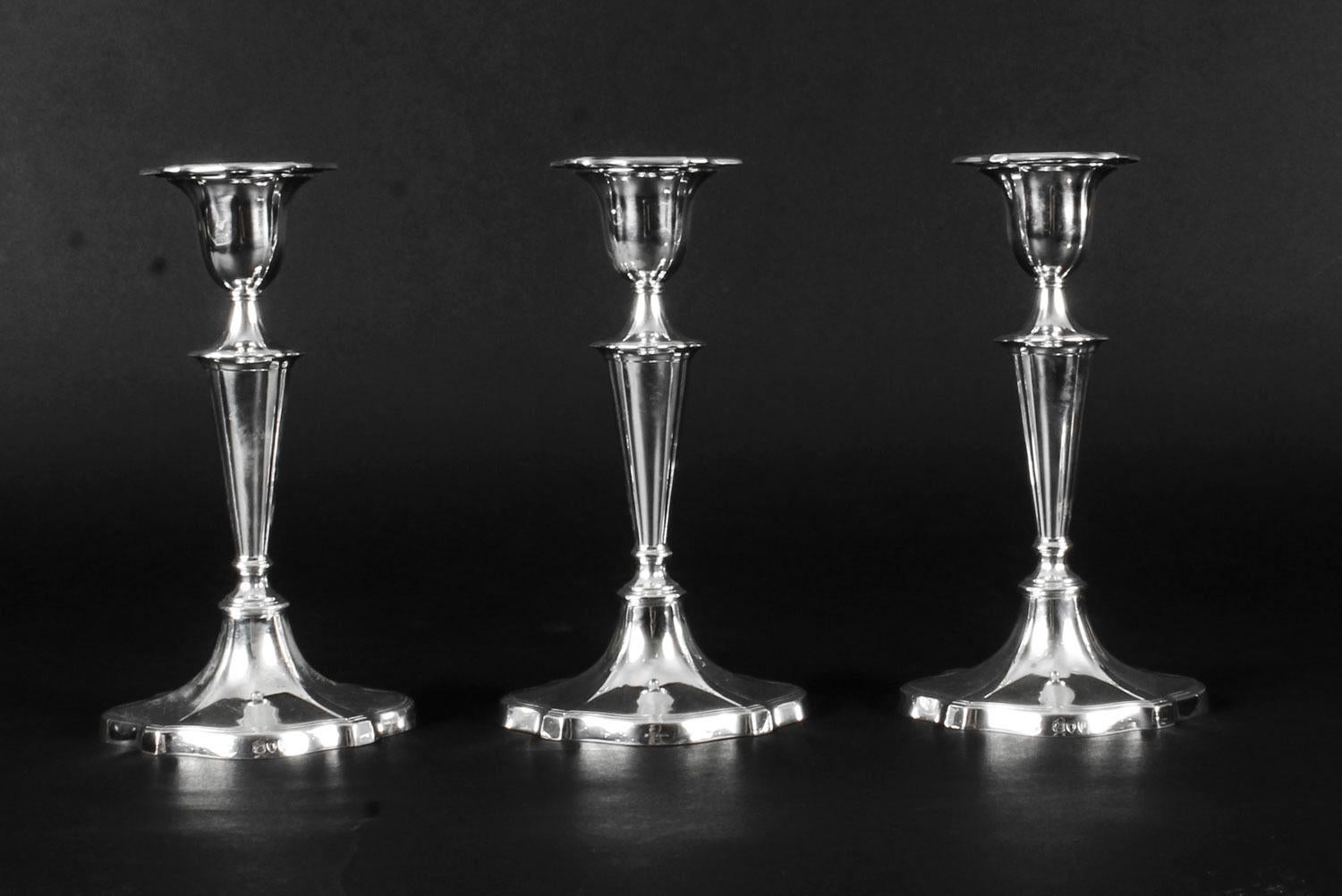 Antique Set of 3 Sterling Silver Candlesticks William Gibson & John Langman 1895 For Sale 13