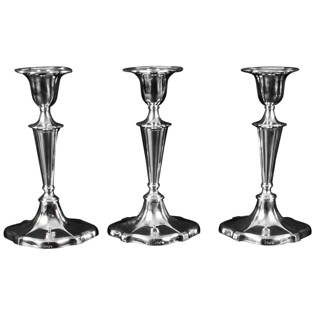 Antique Set of 3 Sterling Silver Candlesticks William Gibson & John Langman 1895 For Sale