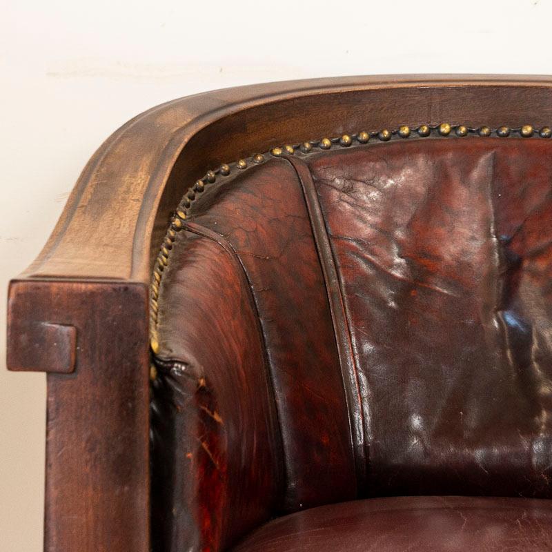 Antique Set of 3, Vintage Leather Sofa and Pair of Armchairs 3