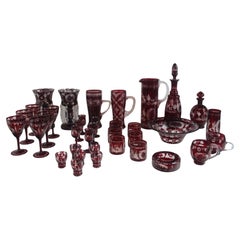 Antique Set of 36 pieces of Artistic cut Ruby red glass, Egermann, 1950's.