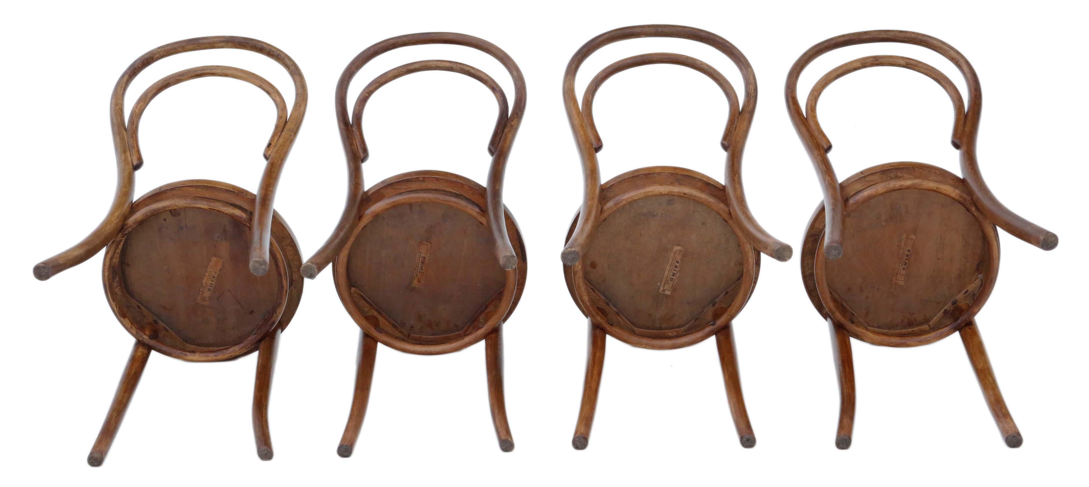 Antique Set of 4 Bentwood Kitchen Dining Chairs, Early 20th Century In Good Condition In Wisbech, Cambridgeshire