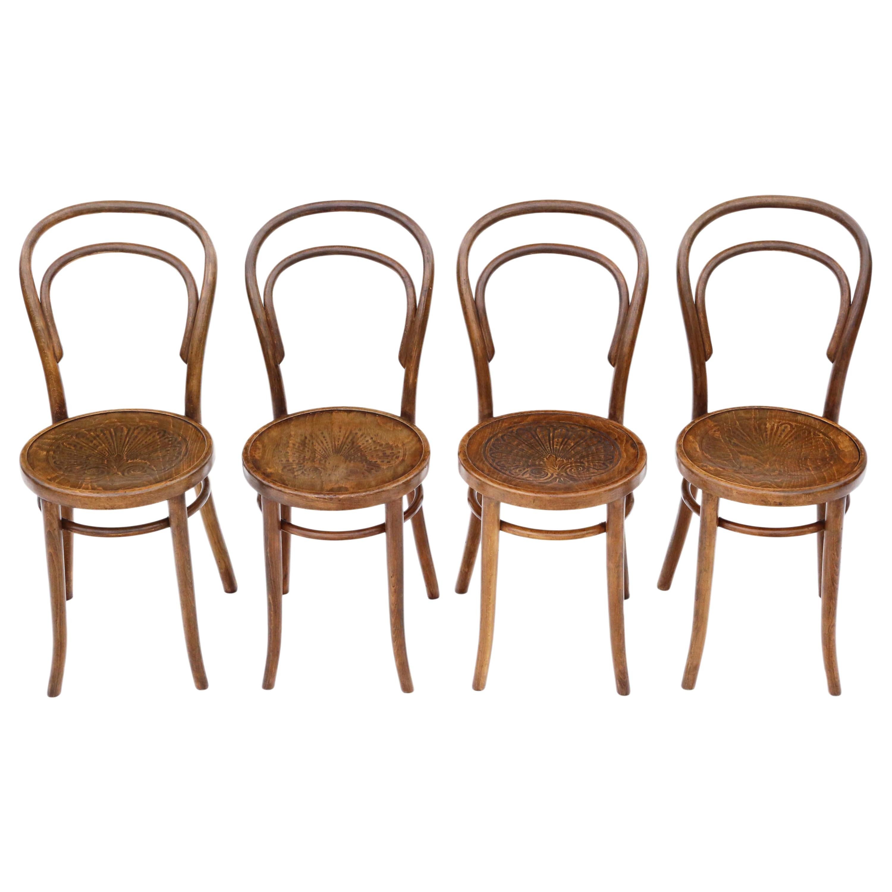 Antique Set of 4 Bentwood Kitchen Dining Chairs, Early 20th Century