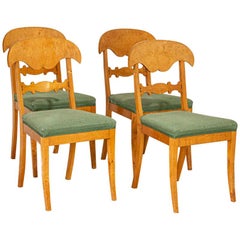 Antique Set of 4 Birch Biedermeier Side Chairs, Sweden