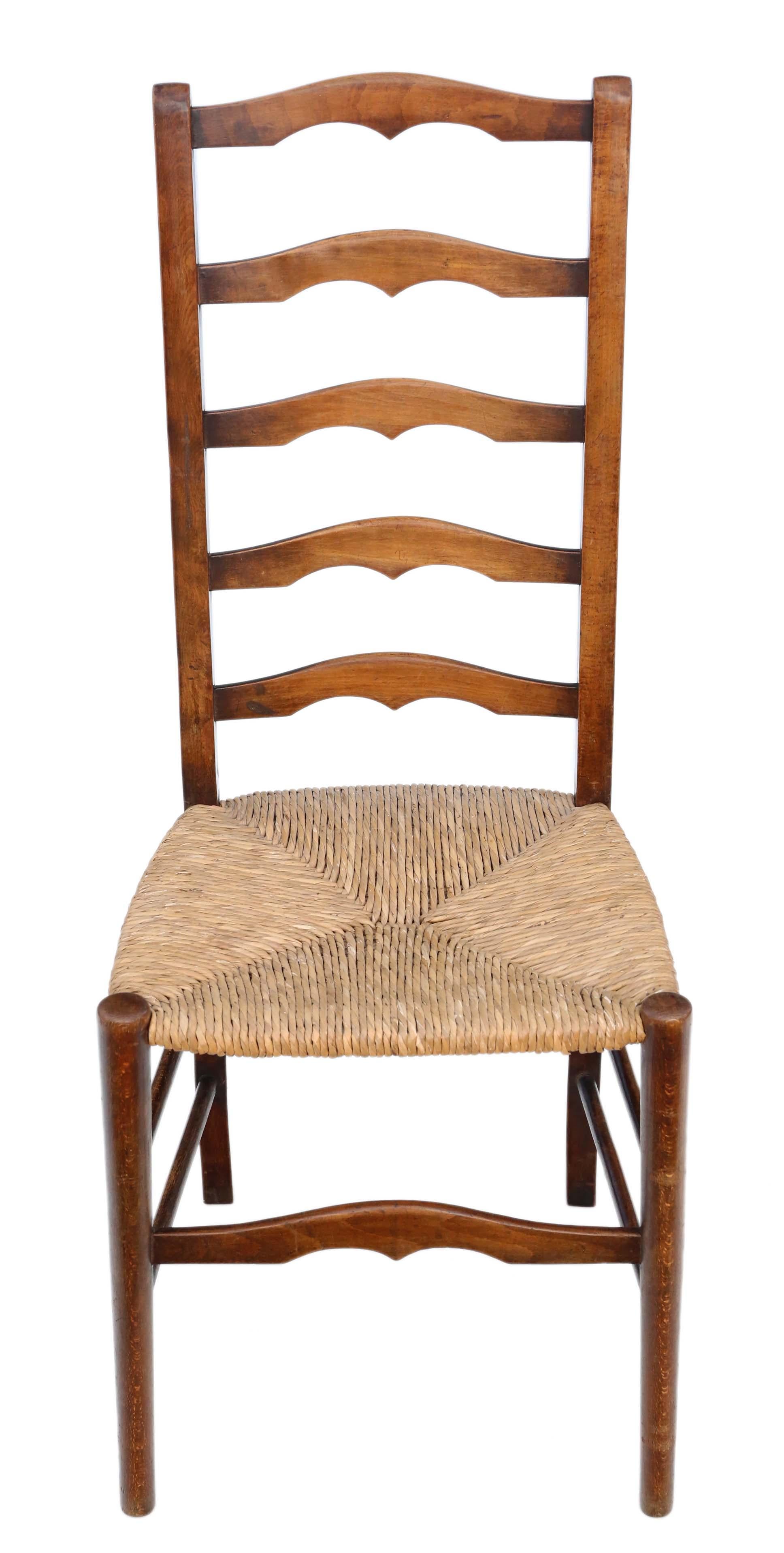Antique Set of 4 circa 1910-1920 Beech and Rush Kitchen Dining Chairs In Good Condition In Wisbech, Cambridgeshire