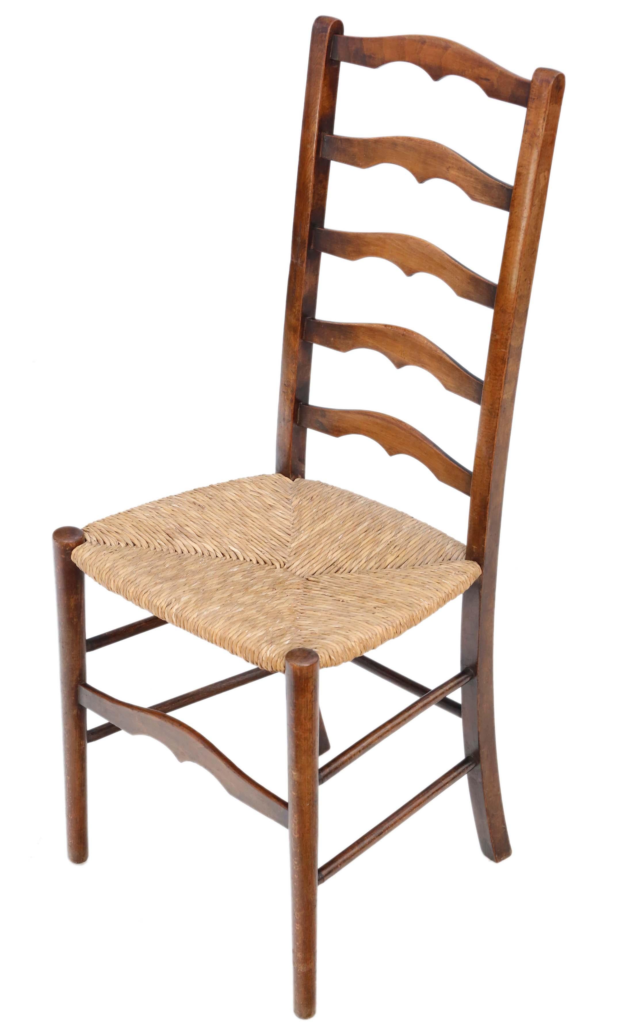 Early 20th Century Antique Set of 4 circa 1910-1920 Beech and Rush Kitchen Dining Chairs