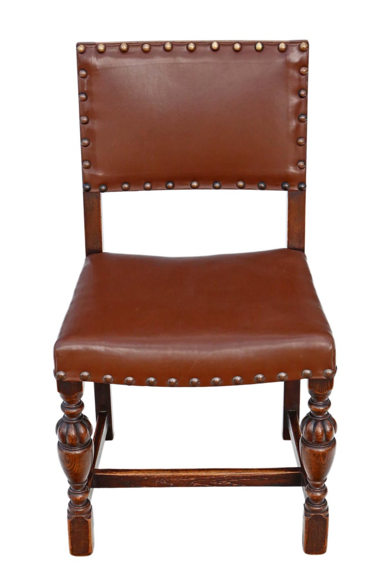 Antique Set of 4 circa 1920 Oak and Leather Dining Chairs ...