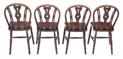 Antique Set of 4 Elm and Beech Kitchen Dining Chairs, C1900