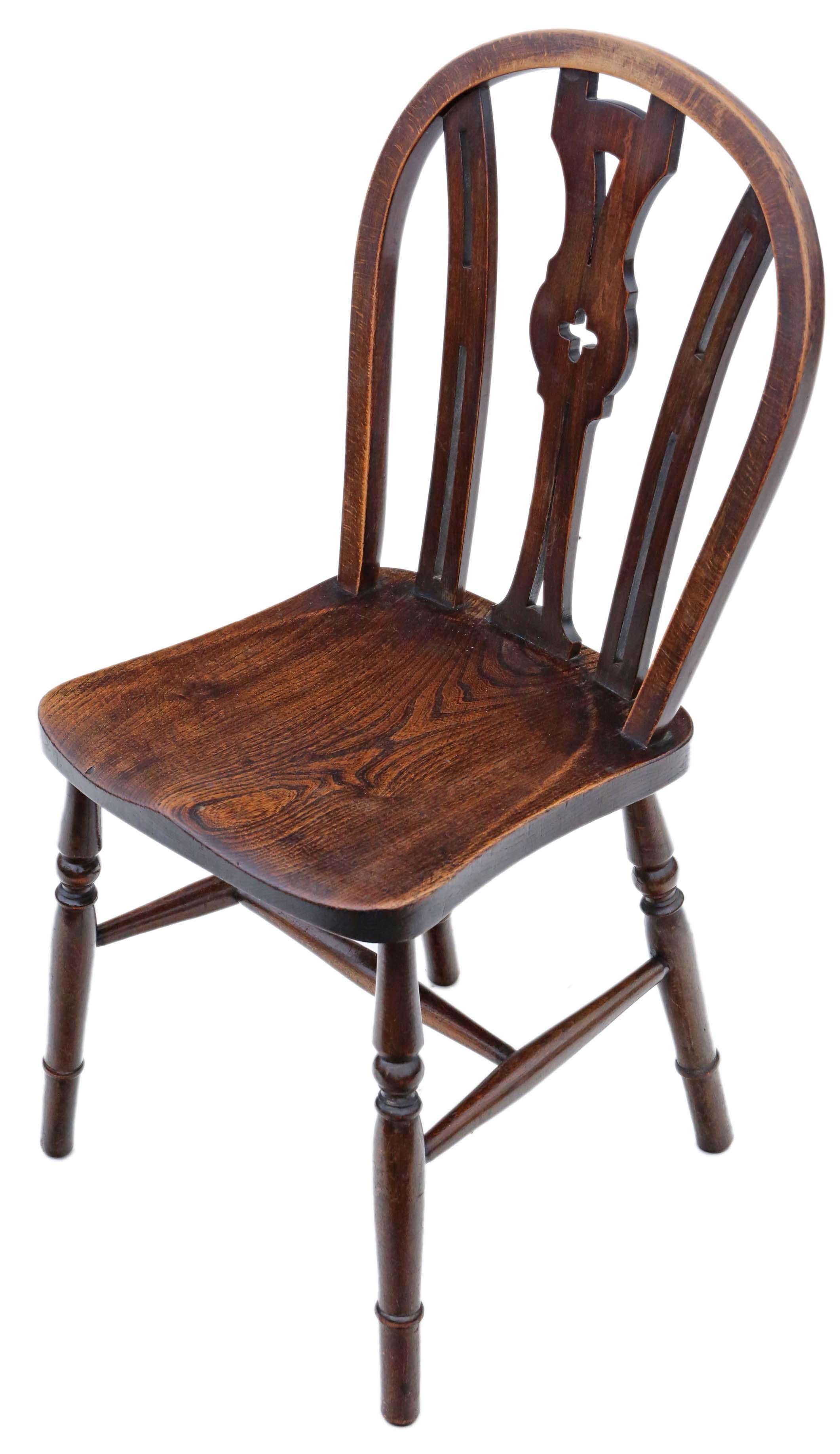 Early 20th Century Antique Set of 4 Elm and Beech Kitchen Dining Chairs, C1900