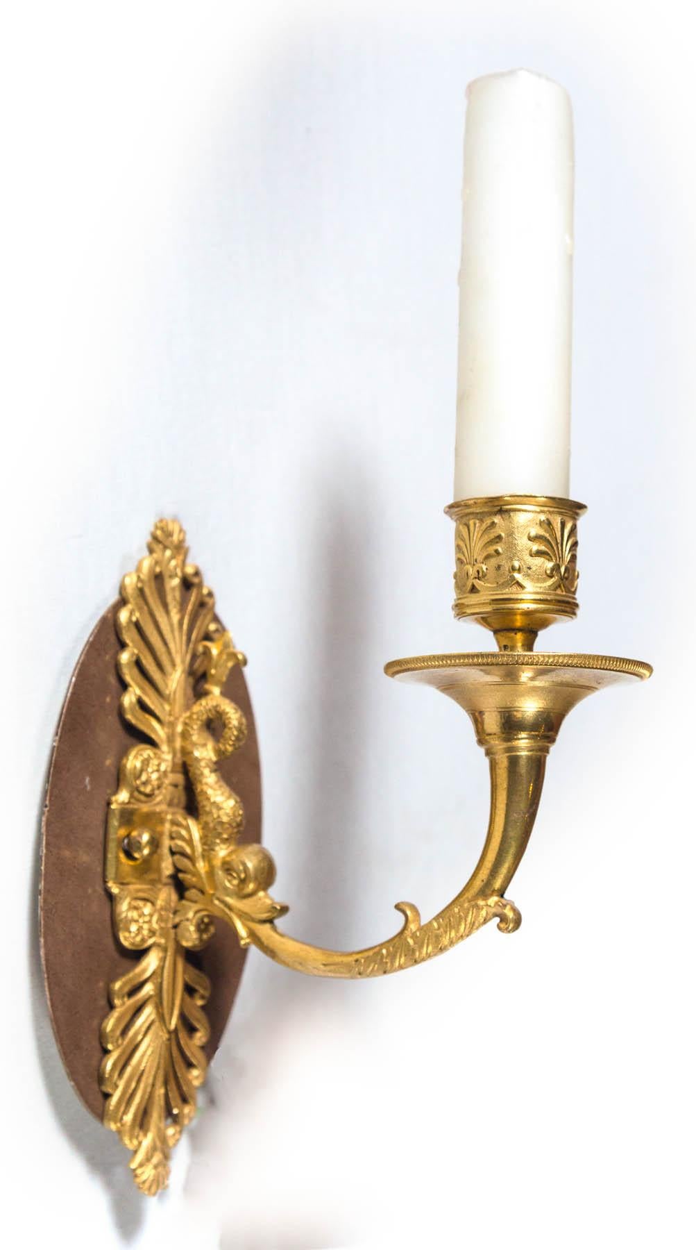 Late 19th Century Antique Set of 4 French Dolphin Ormolu Sconces For Sale