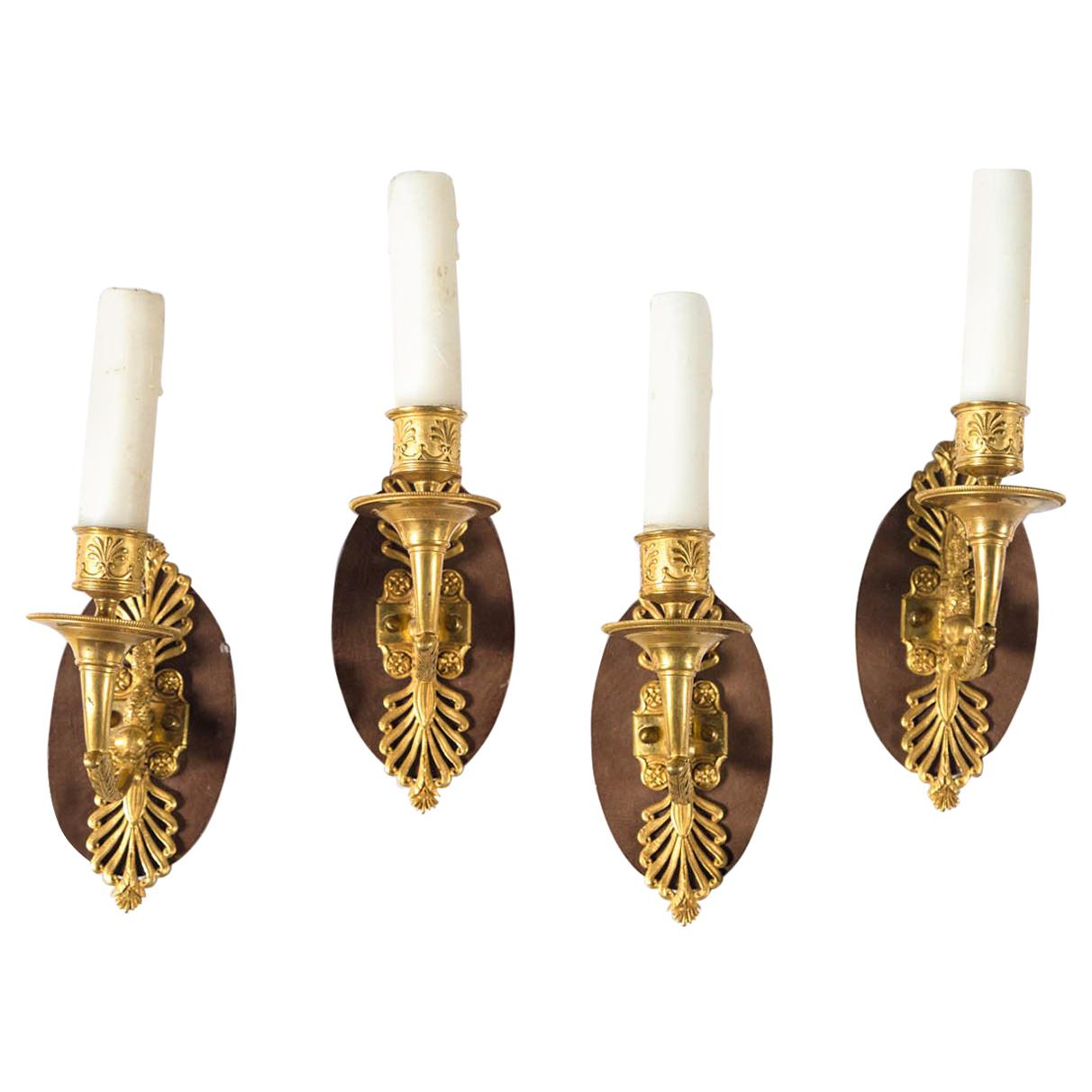 Antique Set of 4 French Dolphin Ormolu Sconces For Sale