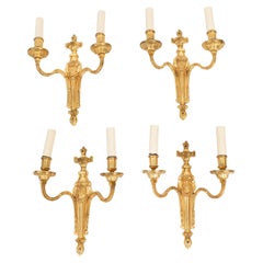Antique Set of 4 French Louis Revival 3 Branch Ormolu Wall Lights C1880