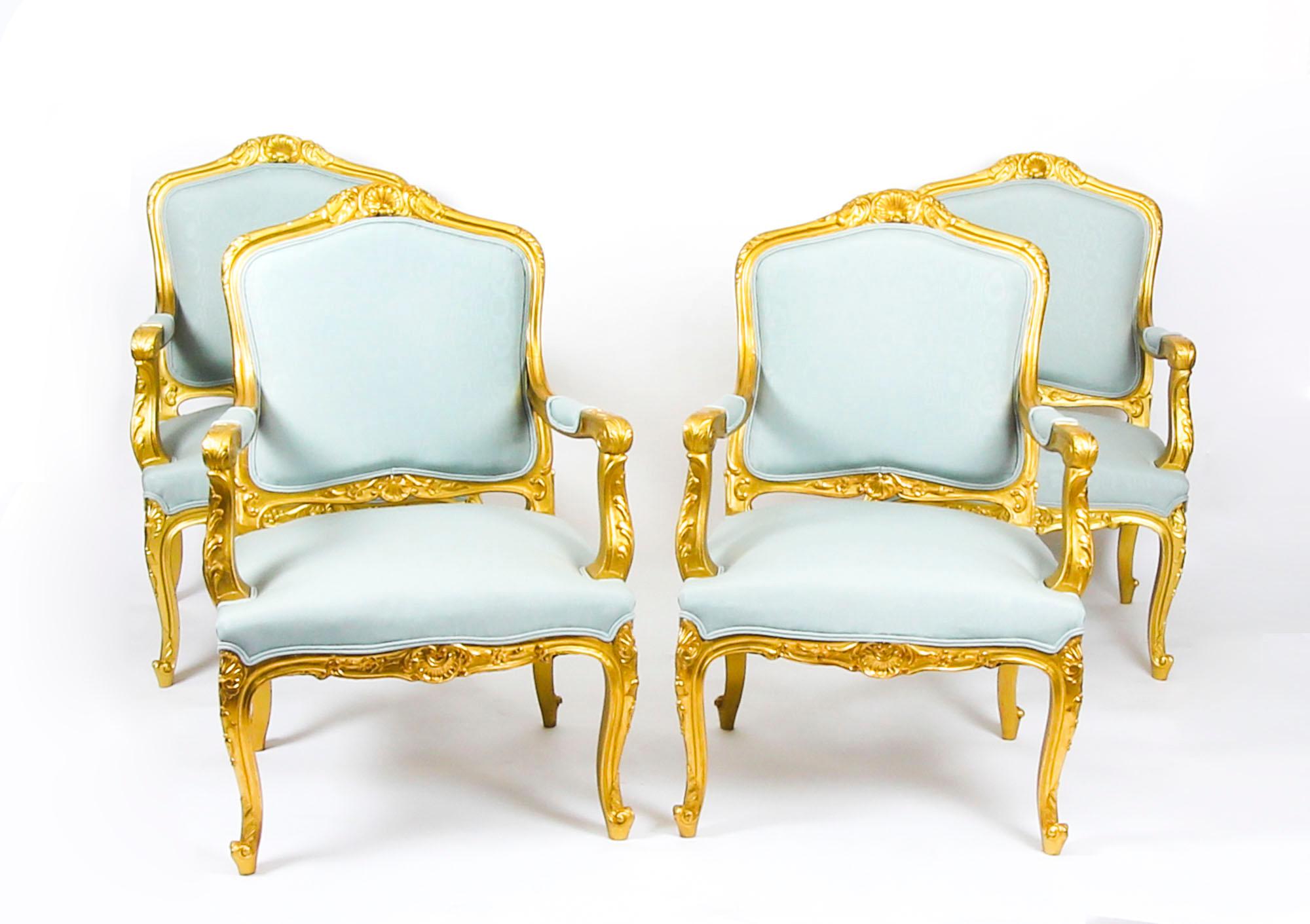 Antique Set of 4 Louis Revival French Giltwood Armchairs, 19th Century 7