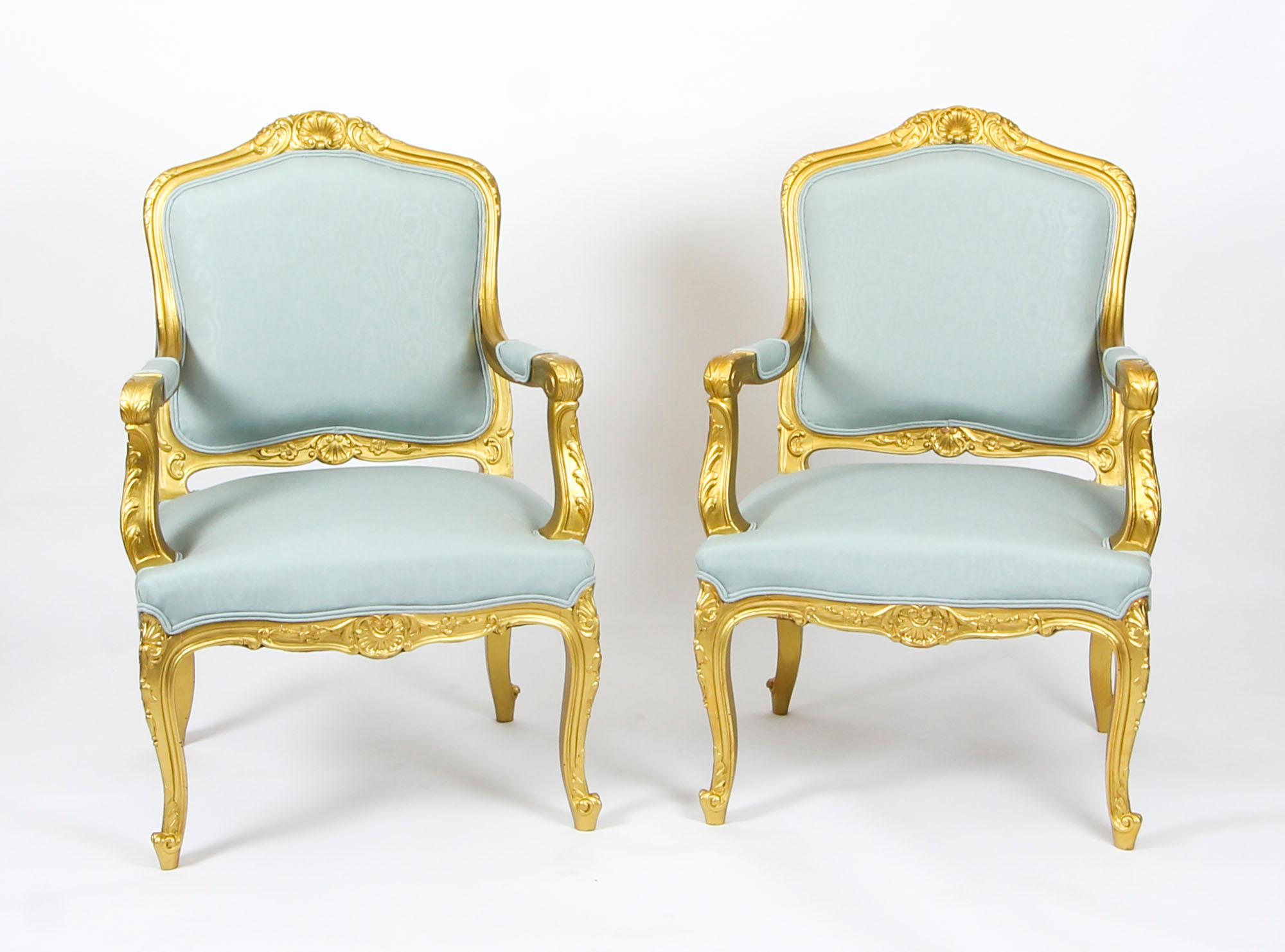 Louis XVI Antique Set of 4 Louis Revival French Giltwood Armchairs, 19th Century