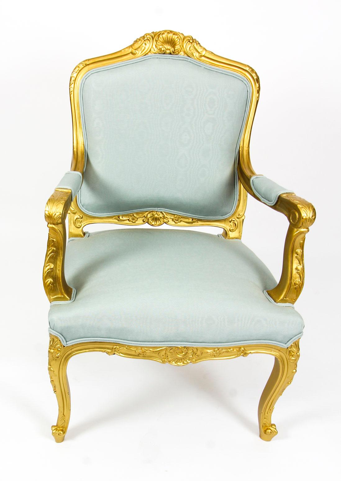 Late 19th Century Antique Set of 4 Louis Revival French Giltwood Armchairs, 19th Century