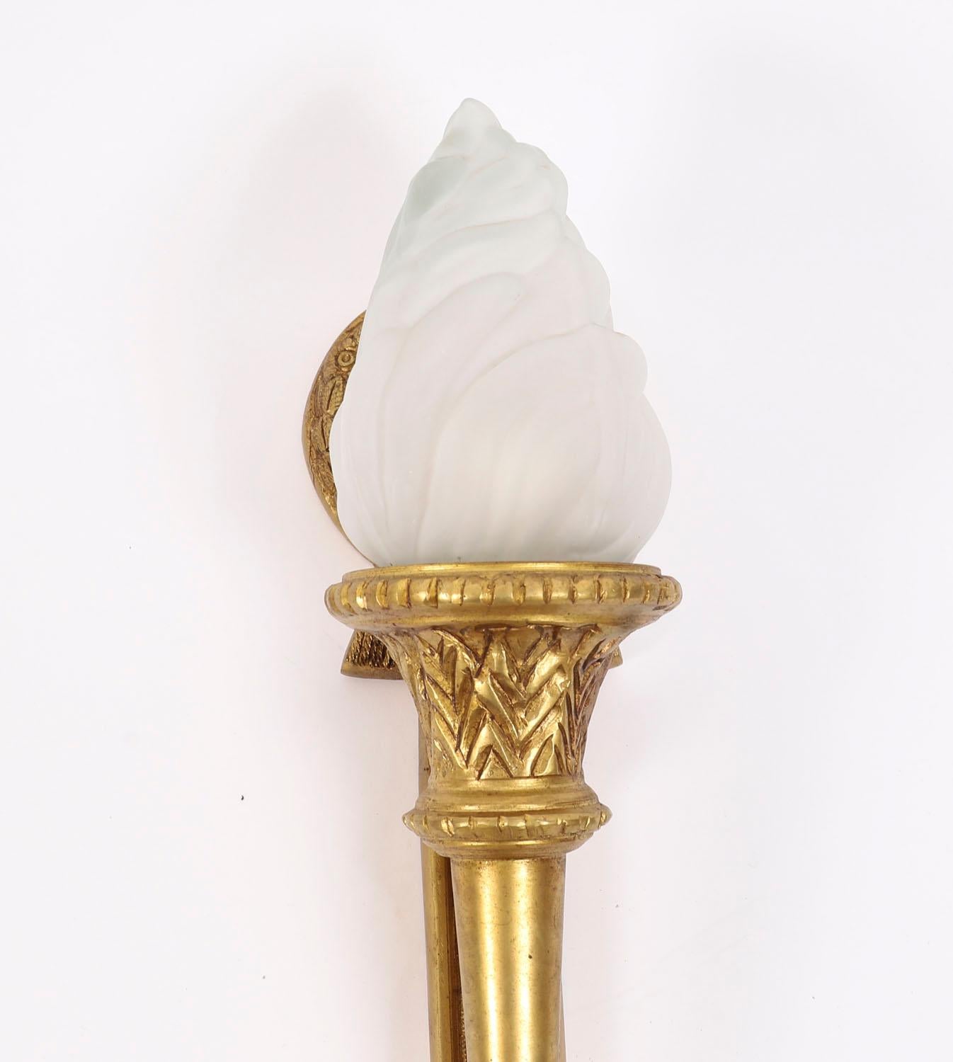 Neoclassical Antique Set of 4 Neo-Classical Ormolu Flaming Torch Wall Lights 20th Century For Sale