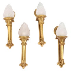 Antique Set of 4 Neo-Classical Ormolu Flaming Torch Wall Lights 20th Century