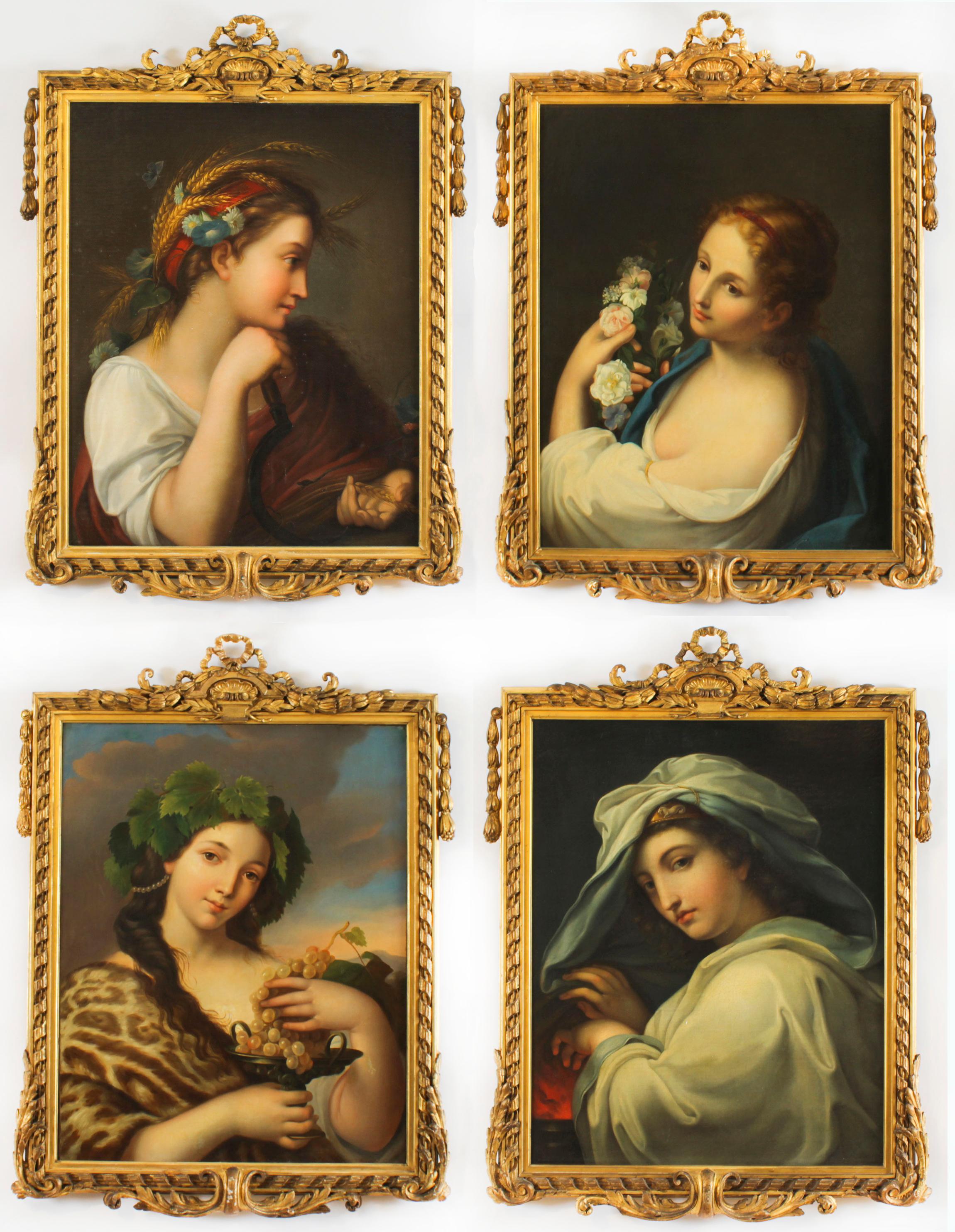 Antique Set of 4 Oil Paintings Four Seasons by Guiseppe Mazzolini 19th Century For Sale 15