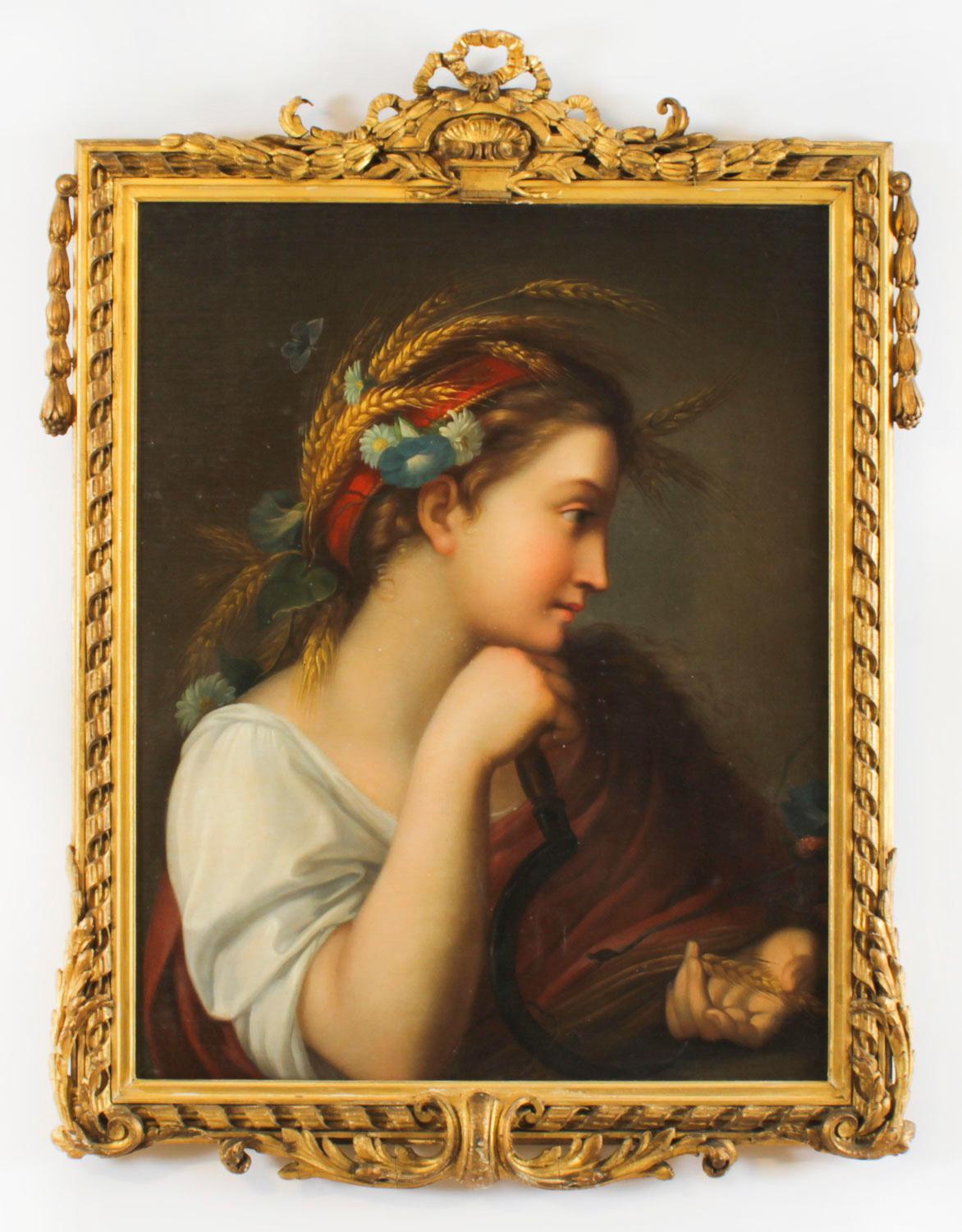 Antique Set of 4 Oil Paintings Four Seasons by Guiseppe Mazzolini 19th Century In Good Condition For Sale In London, GB