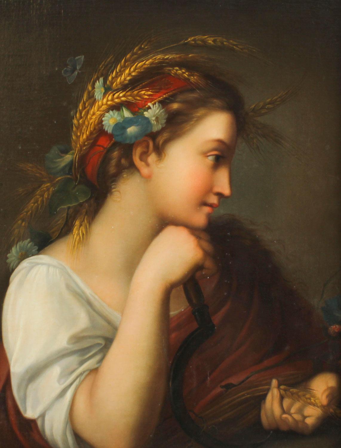 Mid-19th Century Antique Set of 4 Oil Paintings Four Seasons by Guiseppe Mazzolini 19th Century For Sale
