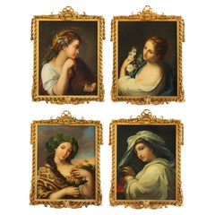 Antico set di 4 dipinti a olio Four Seasons di Giuseppe Mazzolini del XIX secolo