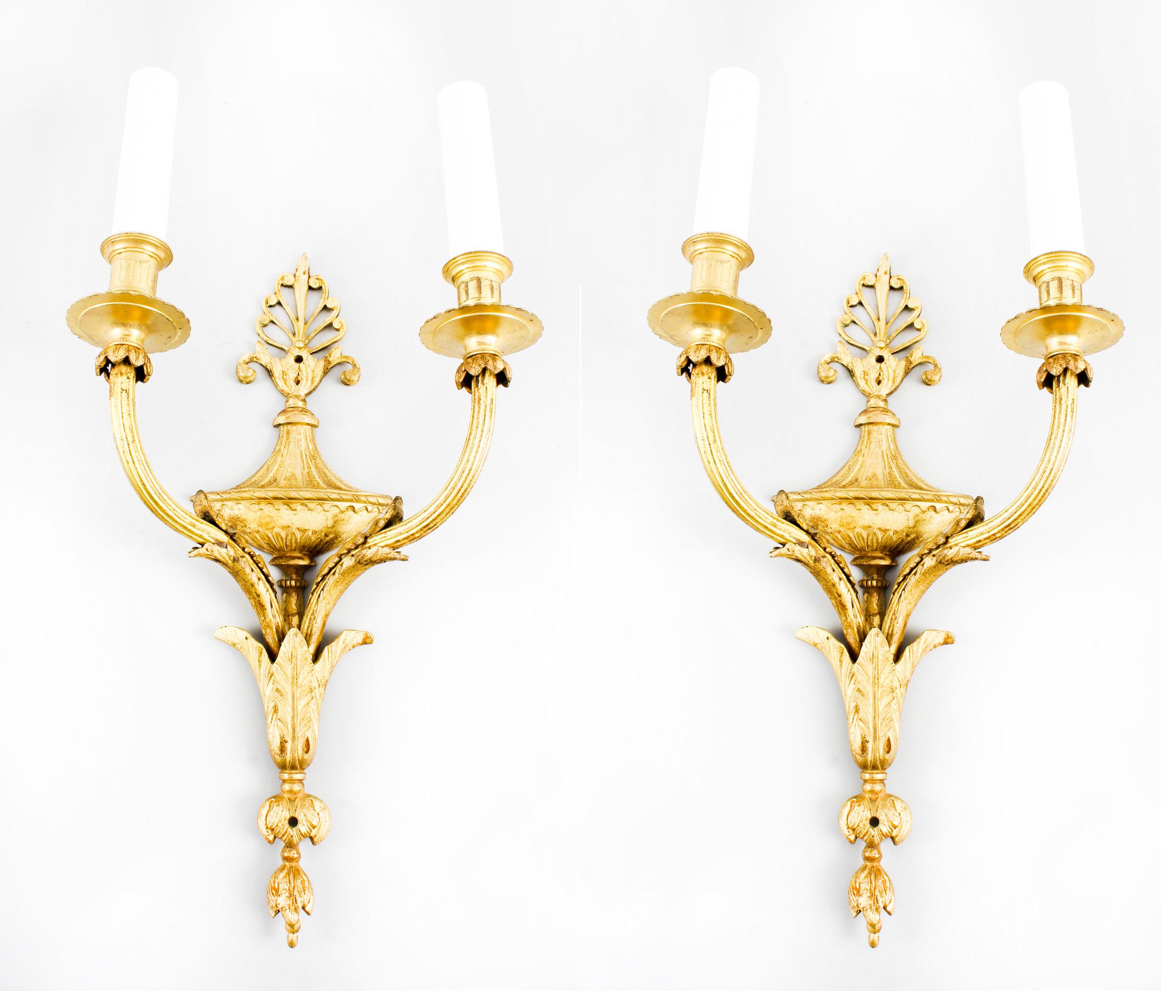 Late 19th Century Antique Set of 4 Regency Style Ormolu Wall Lights Appliques, 19th Century