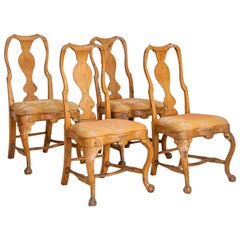 Antique Set of 4 Rococo Side Chairs Dining Chairs, Sweden