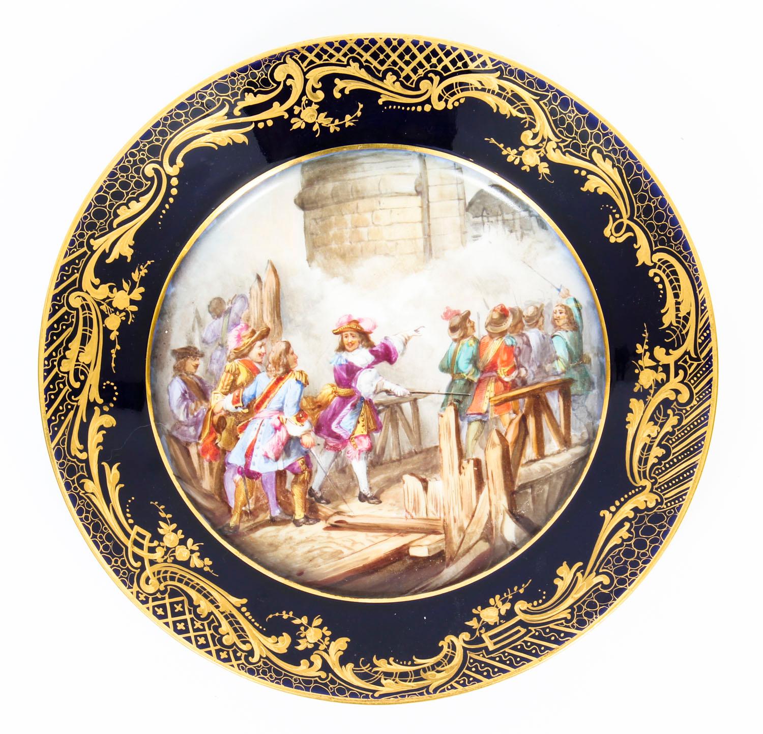 This is a beautiful antique set of four French Sevres Porcelain cabinet plates, each bears printed marks for Chateau des Tuileries and Sevres. They have red inscribed titles for the four battles and they date from the late 19th century.
 
Each