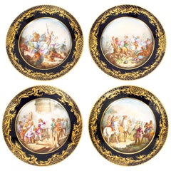 Antique Set of 4 Sevres Hand Painted Sevres Porcelain Cabinet Plates