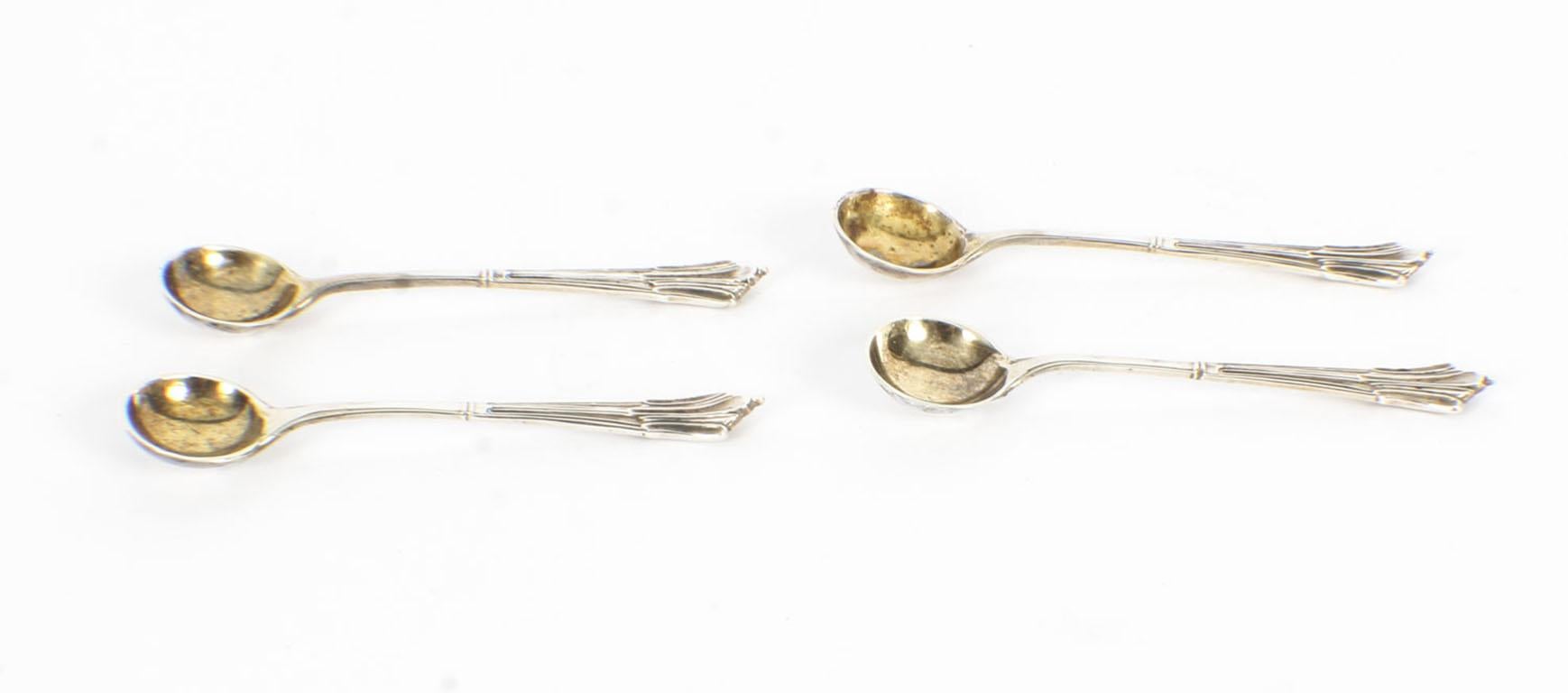 Antique Set of 4 Silver Gilt Salts with Spoons Charles Boyton 1885, 19th Century 8