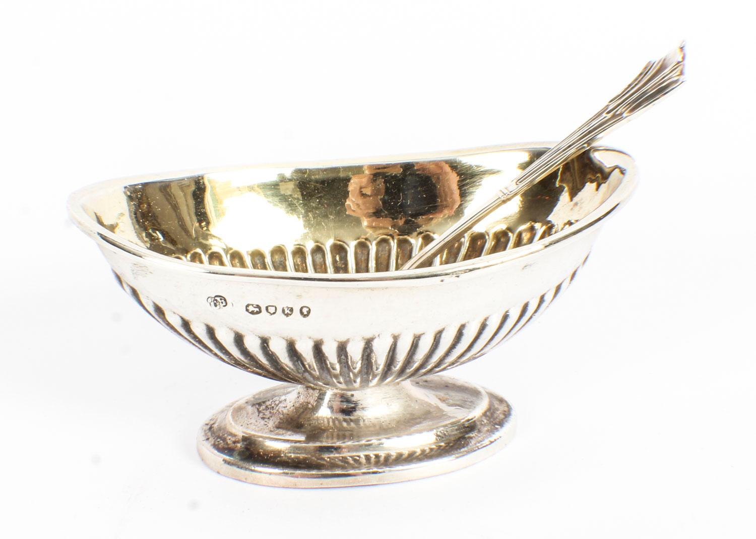 Late 19th Century Antique Set of 4 Silver Gilt Salts with Spoons Charles Boyton 1885, 19th Century